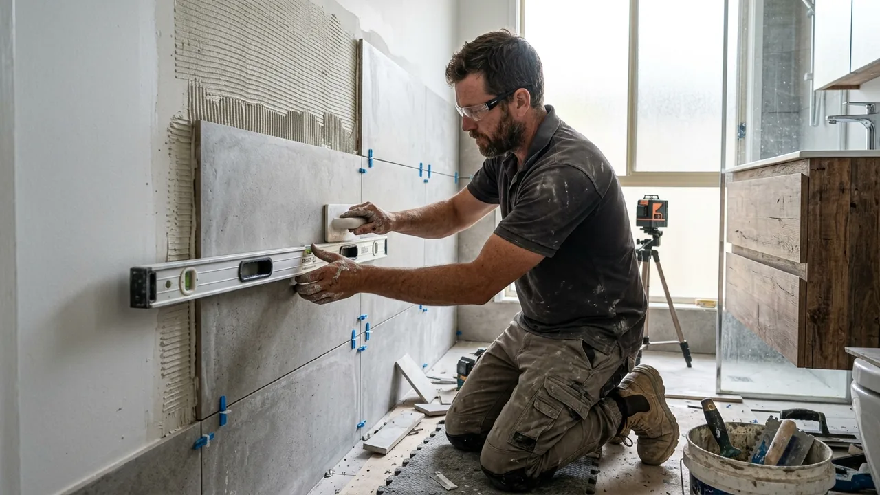 A bathroom renovation specialist reviewing a finished Gold Coast bathroom